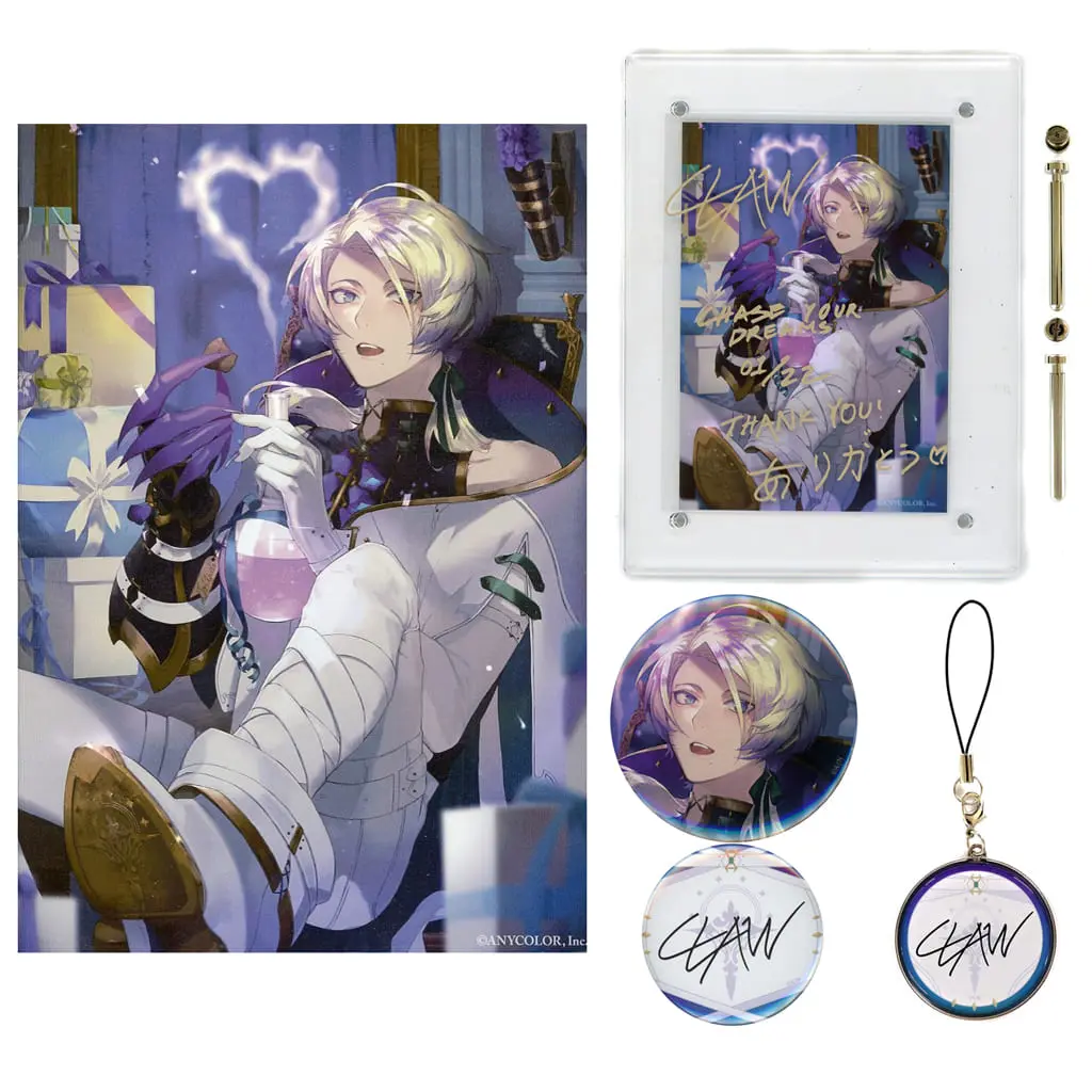 Claude Clawmark - Badge - Acrylic Art Plate - Canvas Board - Birthday Merch Complete Set - Nijisanji