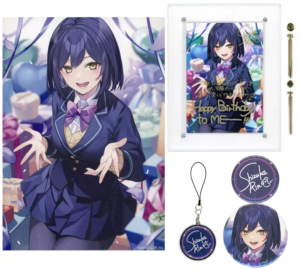 Shizuka Rin - Badge - Acrylic Art Plate - Canvas Board - Birthday Merch Complete Set - Nijisanji